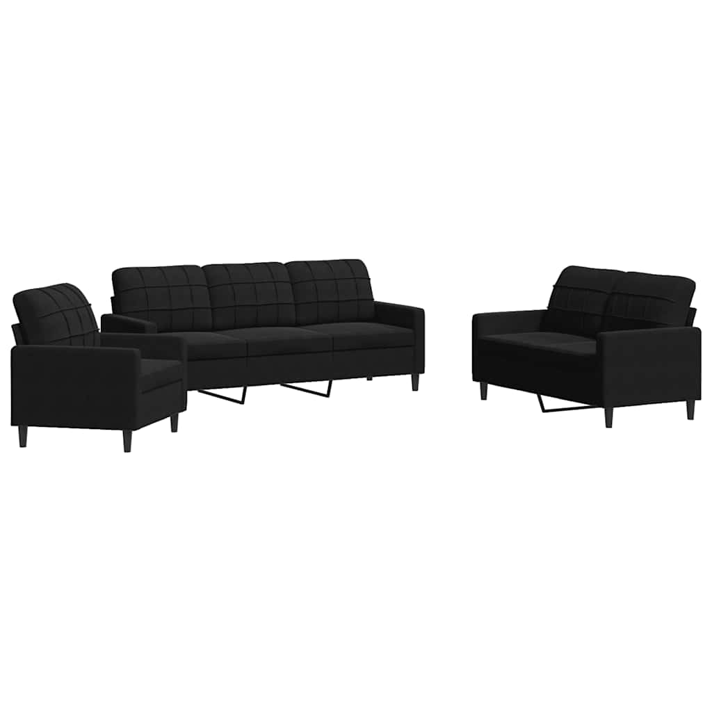 3-dijelni set sofa s jastucima crni baršunasti