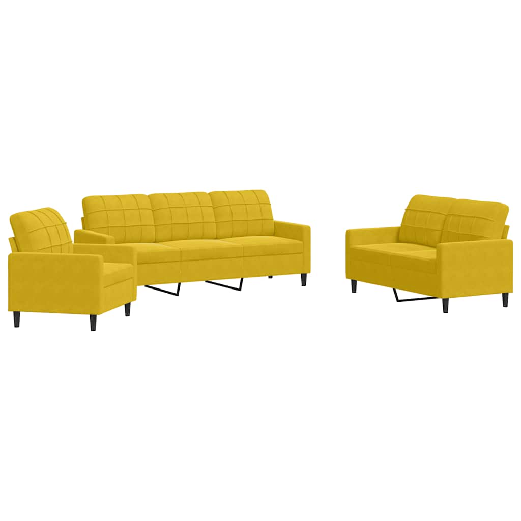 3-dijelni set sofa s jastucima žuti baršunasti