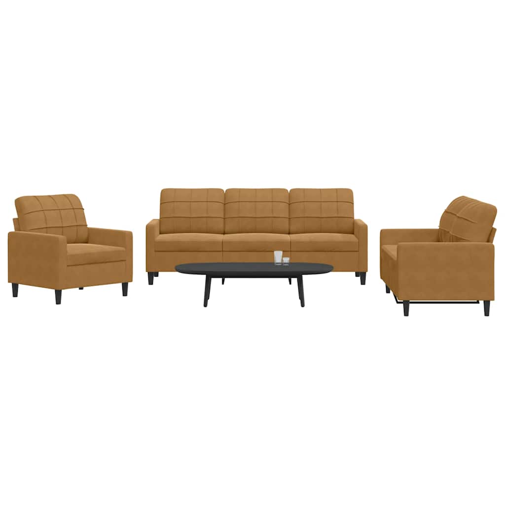 3-dijelni set sofa s jastucima smeđi baršunasti