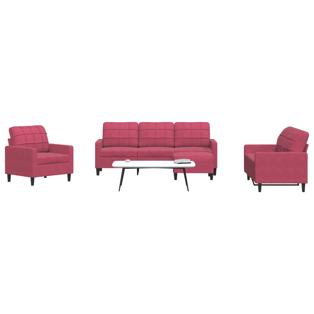 4-dijelni set sofa s jastucima crvena boja vina baršunasti