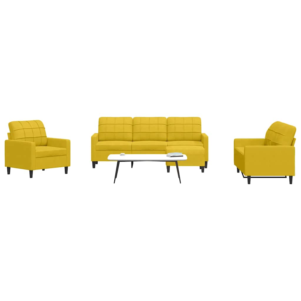 4-dijelni set sofa s jastucima žuti baršunasti