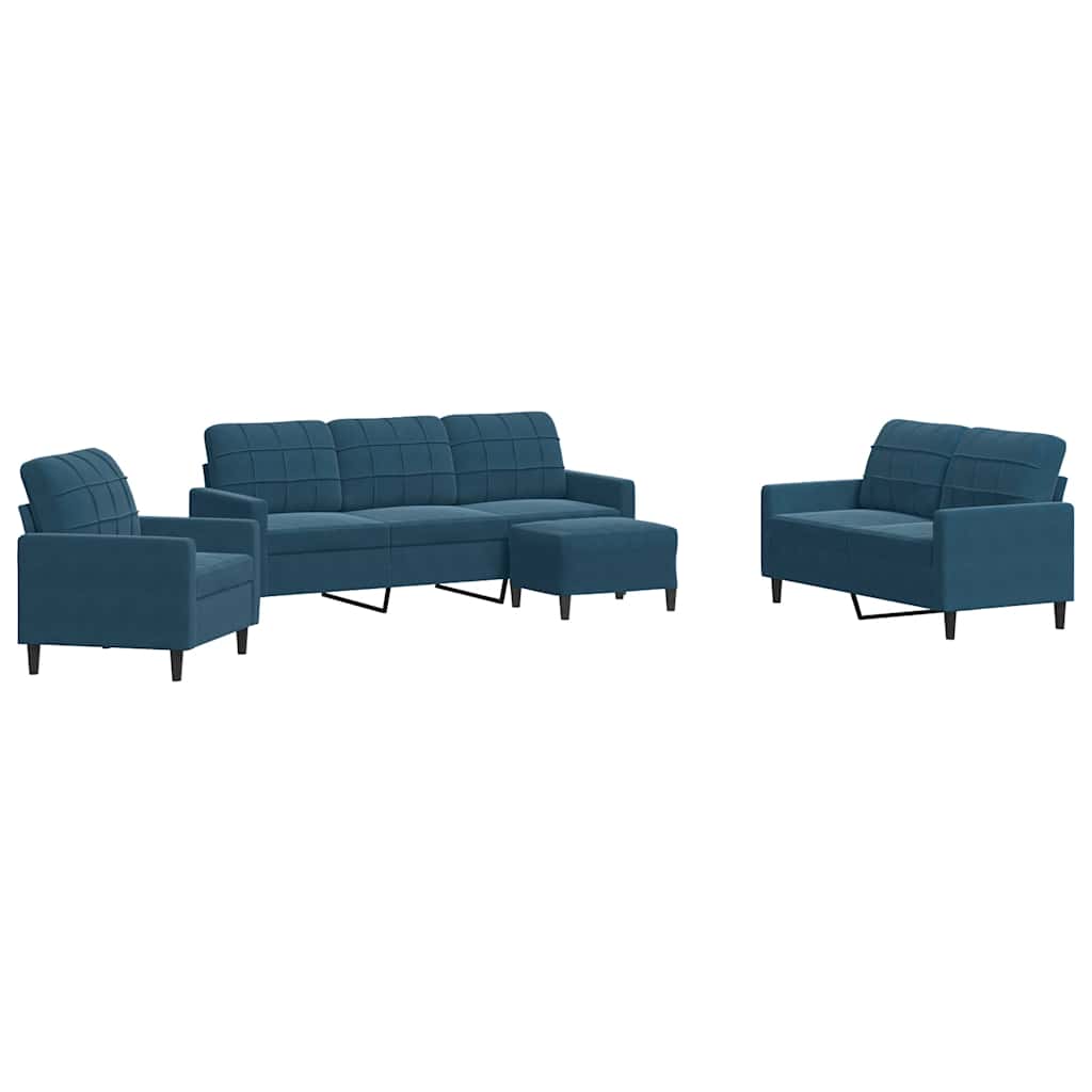 4-dijelni set sofa s jastucima plavi baršunasti