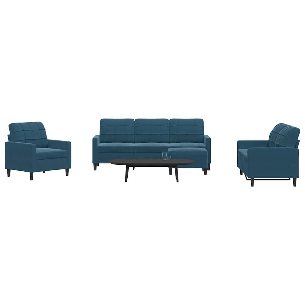 4-dijelni set sofa s jastucima plavi baršunasti