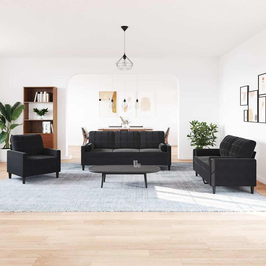 3-dijelni set sofa s jastucima crni baršunasti