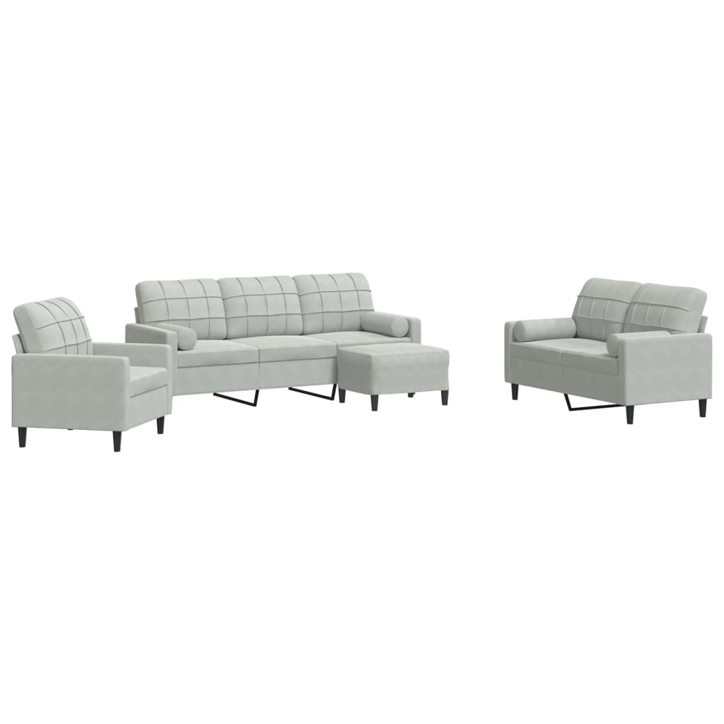 4-dijelni set sofa s jastucima svjetlosivi baršunasti