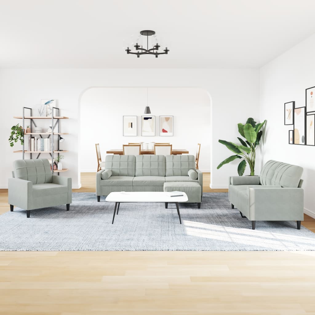 4-dijelni set sofa s jastucima svjetlosivi baršunasti
