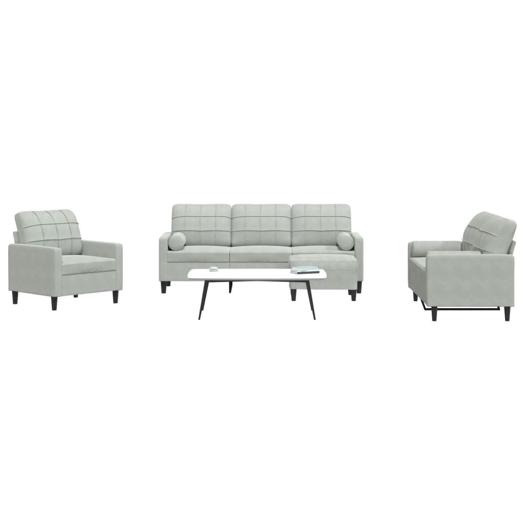 4-dijelni set sofa s jastucima svjetlosivi baršunasti