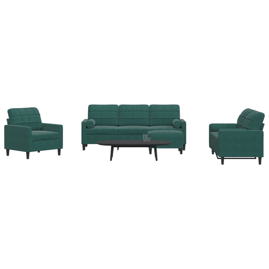 4-dijelni set sofa s jastucima tamnozeleni baršunasti