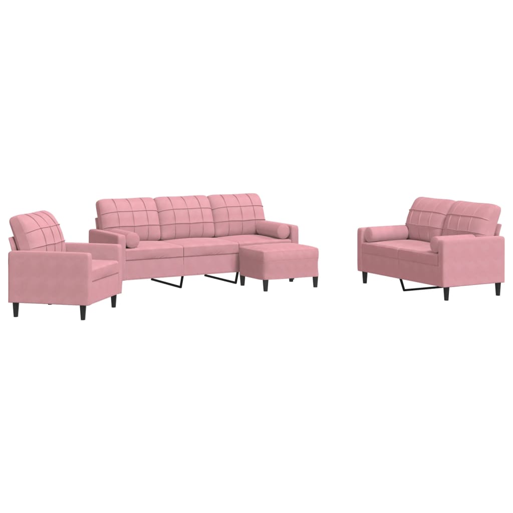 4-dijelni set sofa s jastucima ružičasti baršunasti
