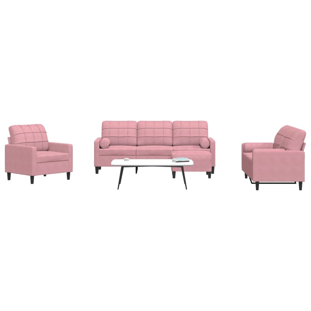 4-dijelni set sofa s jastucima ružičasti baršunasti