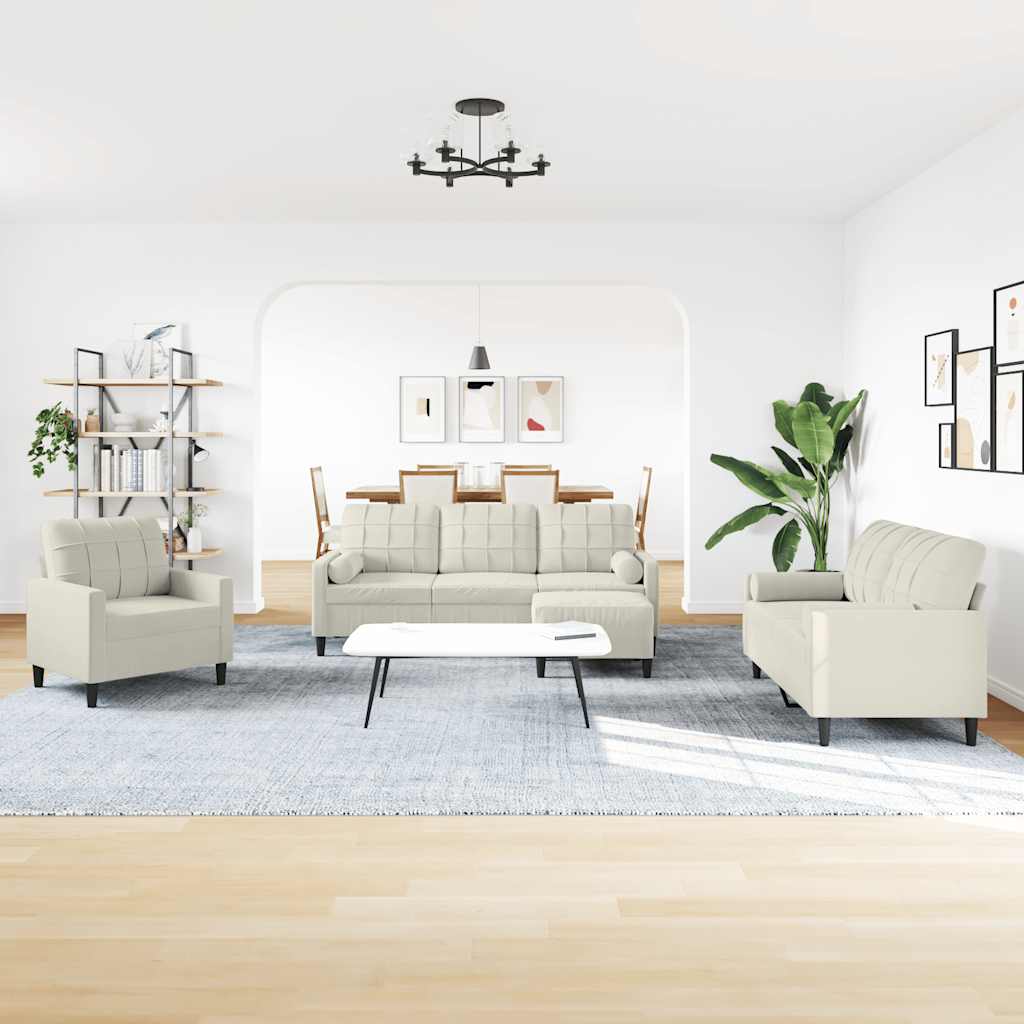 4-dijelni set sofa s jastucima krem baršunasti