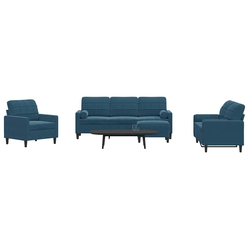 4-dijelni set sofa s jastucima plavi baršunasti