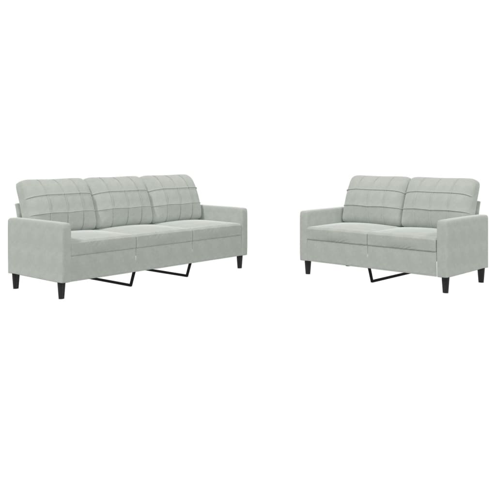 2-dijelni set sofa s jastucima svjetlosivi baršunasti