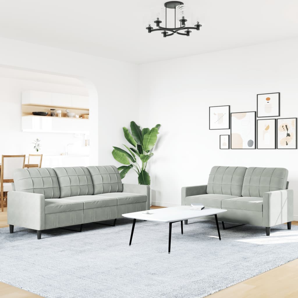 2-dijelni set sofa s jastucima svjetlosivi baršunasti
