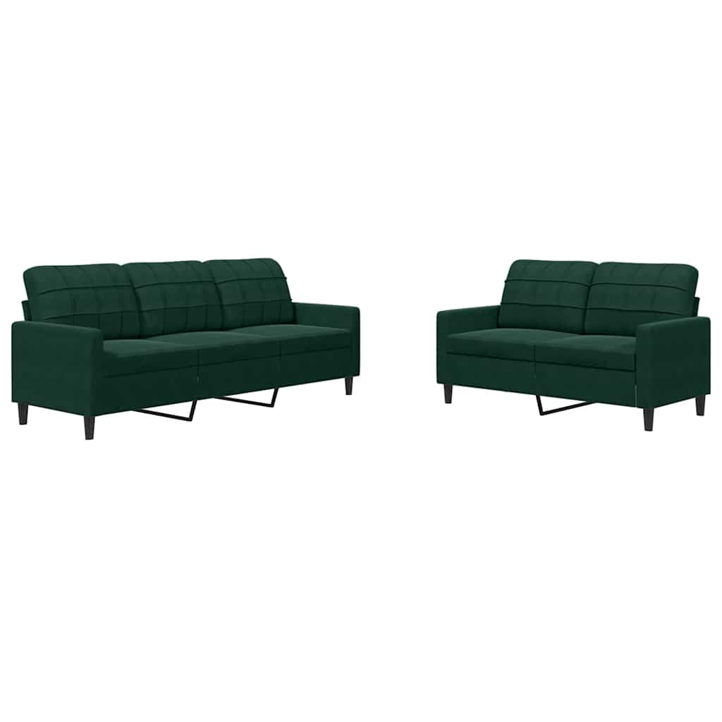 2-dijelni set sofa s jastucima tamnozeleni baršunasti