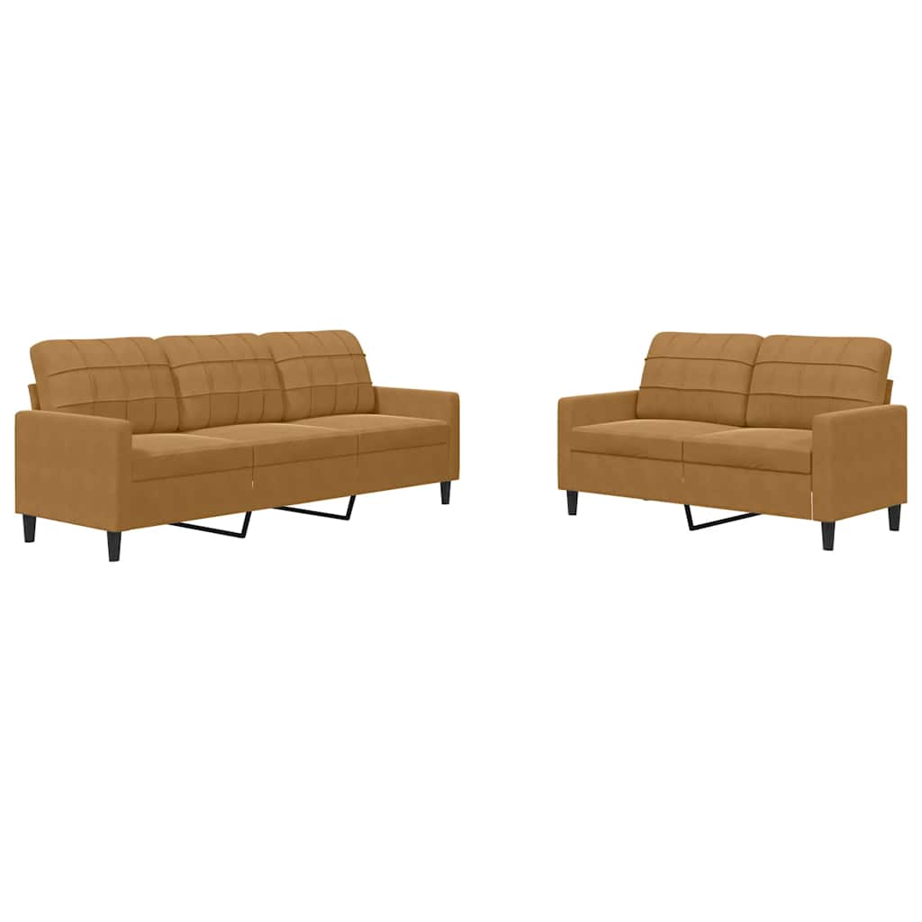 2-dijelni set sofa s jastucima smeđi baršunasti