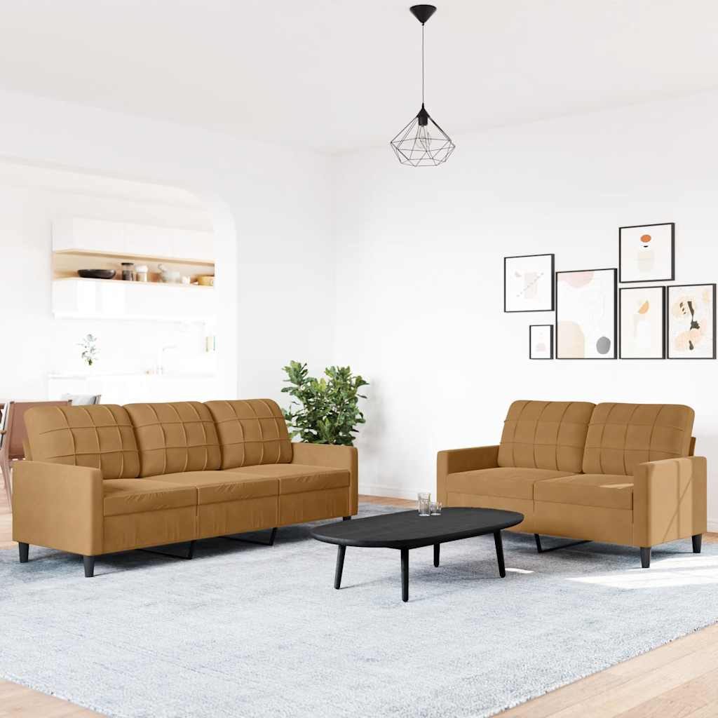 2-dijelni set sofa s jastucima smeđi baršunasti