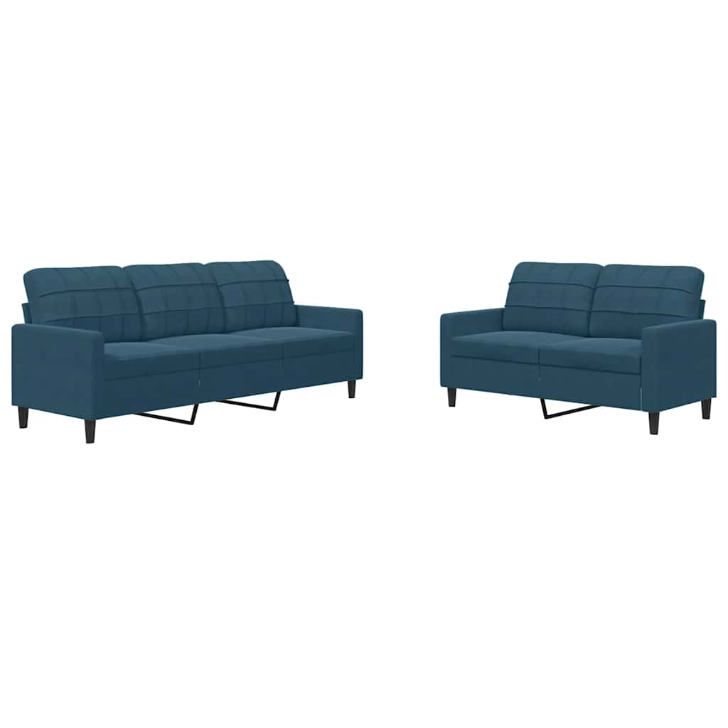 2-dijelni set sofa s jastucima plavi baršunasti