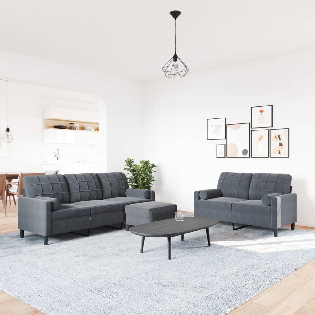 3-dijelni set sofa s jastucima tamnosivi baršunasti