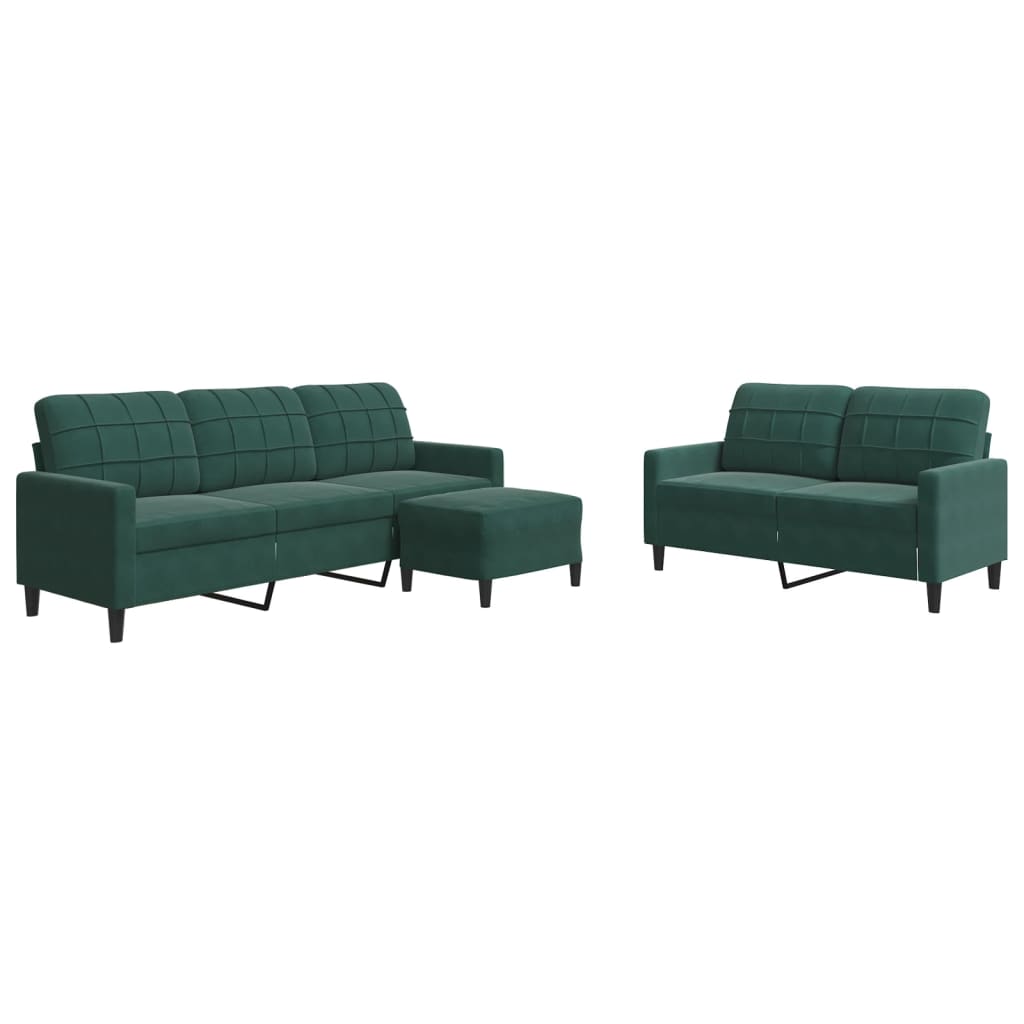 3-dijelni set sofa s jastucima tamnozeleni baršunasti