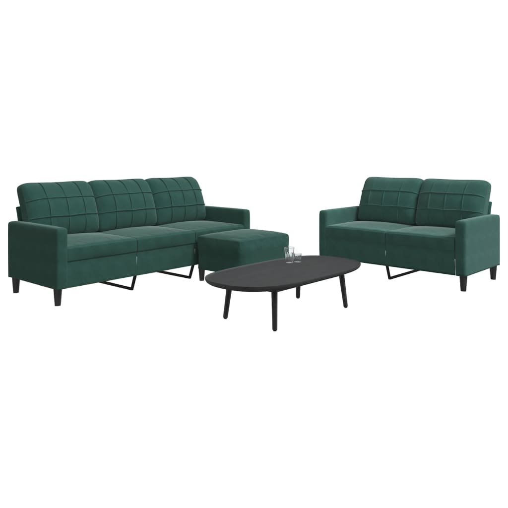 3-dijelni set sofa s jastucima tamnozeleni baršunasti