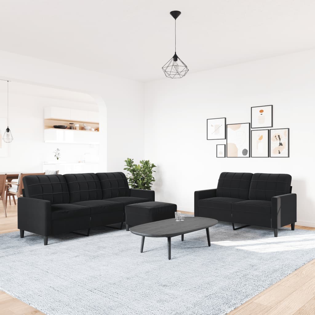 3-dijelni set sofa s jastucima crni baršunasti