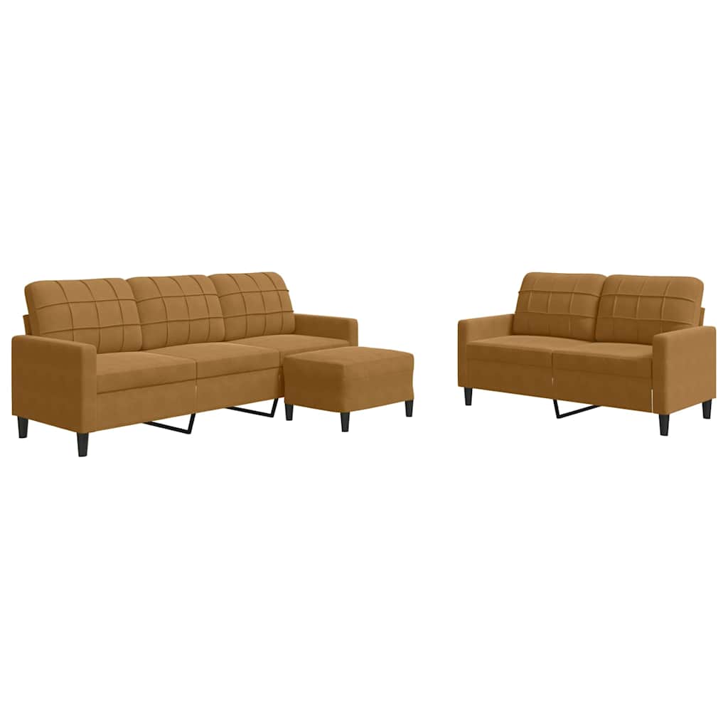 3-dijelni set sofa s jastucima smeđi baršunasti