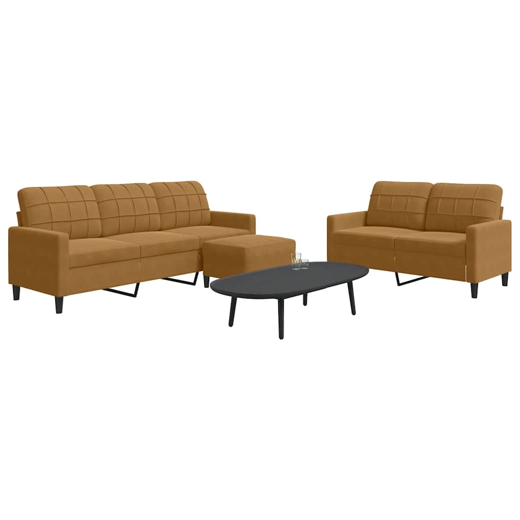 3-dijelni set sofa s jastucima smeđi baršunasti