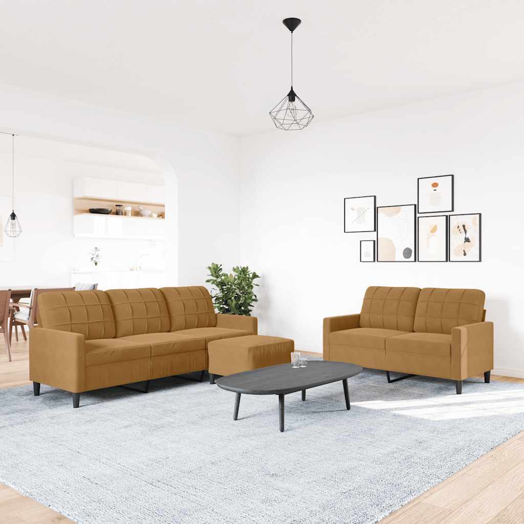 3-dijelni set sofa s jastucima smeđi baršunasti