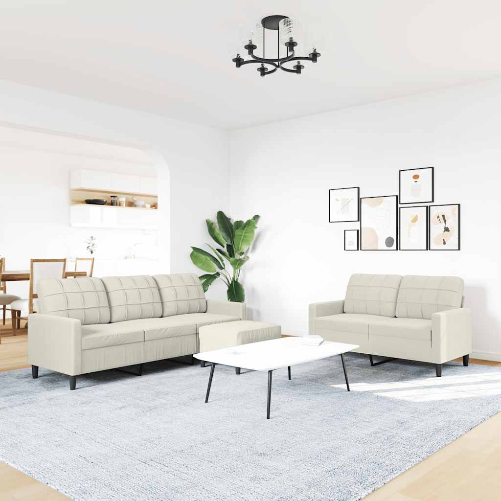 3-dijelni set sofa s jastucima krem baršunasti
