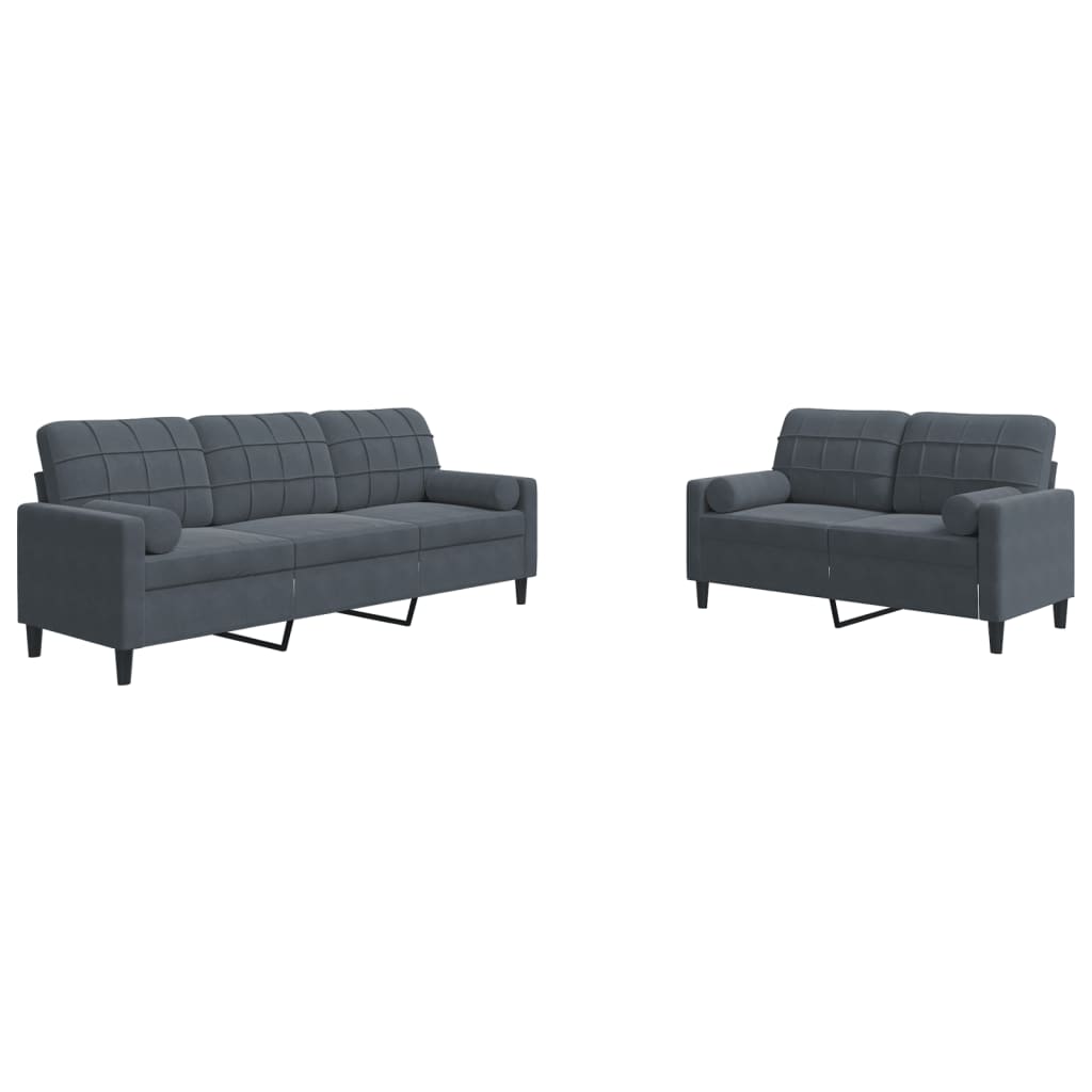 2-dijelni set sofa s jastucima tamnosivi baršunasti
