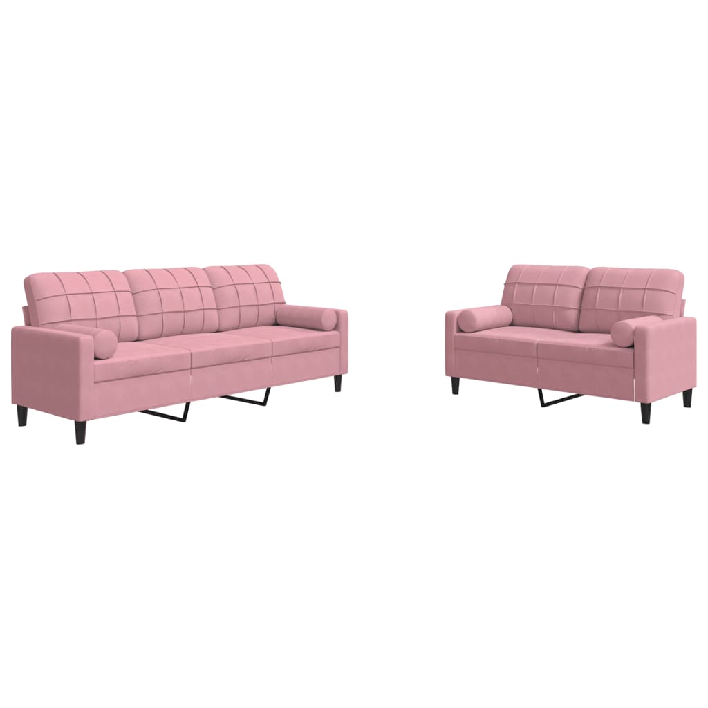2-dijelni set sofa s jastucima ružičasti baršunasti