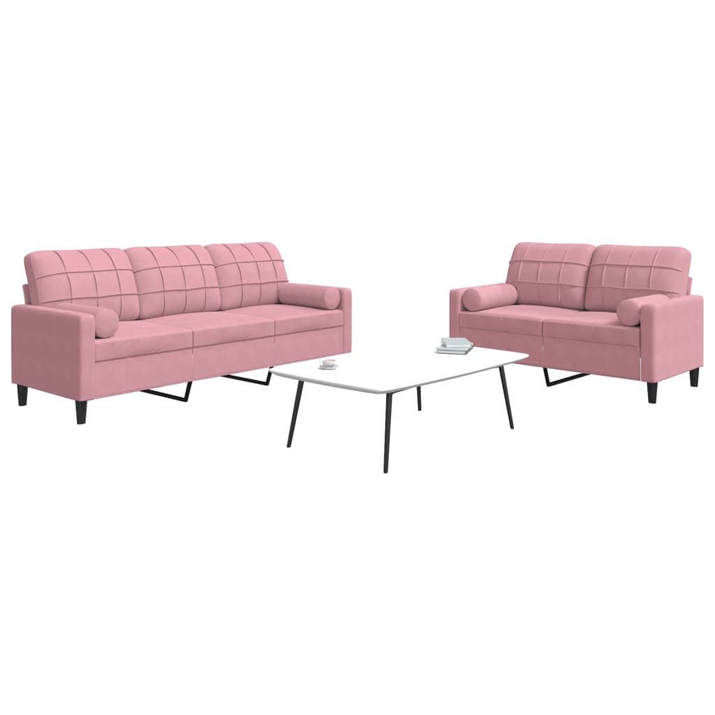 2-dijelni set sofa s jastucima ružičasti baršunasti