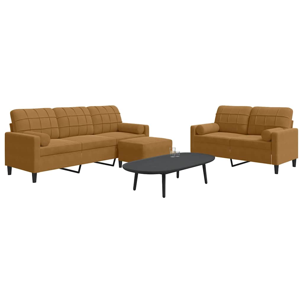 3-dijelni set sofa s jastucima smeđi baršunasti