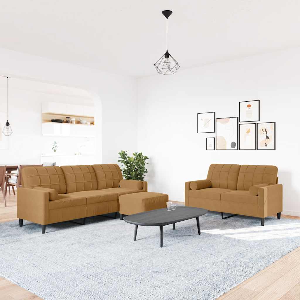 3-dijelni set sofa s jastucima smeđi baršunasti