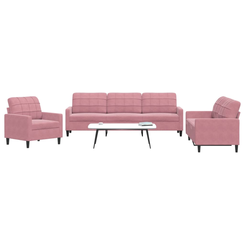 3-dijelni set sofa s jastucima ružičasti baršunasti