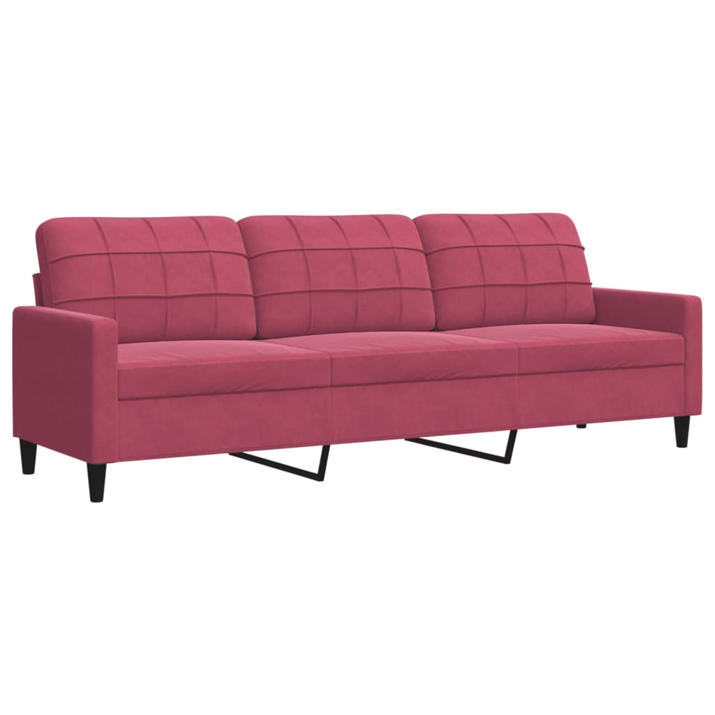 3-dijelni set sofa s jastucima crvena boja vina baršunasti