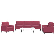 3-dijelni set sofa s jastucima crvena boja vina baršunasti