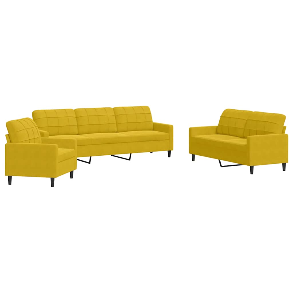 3-dijelni set sofa s jastucima žuti baršunasti