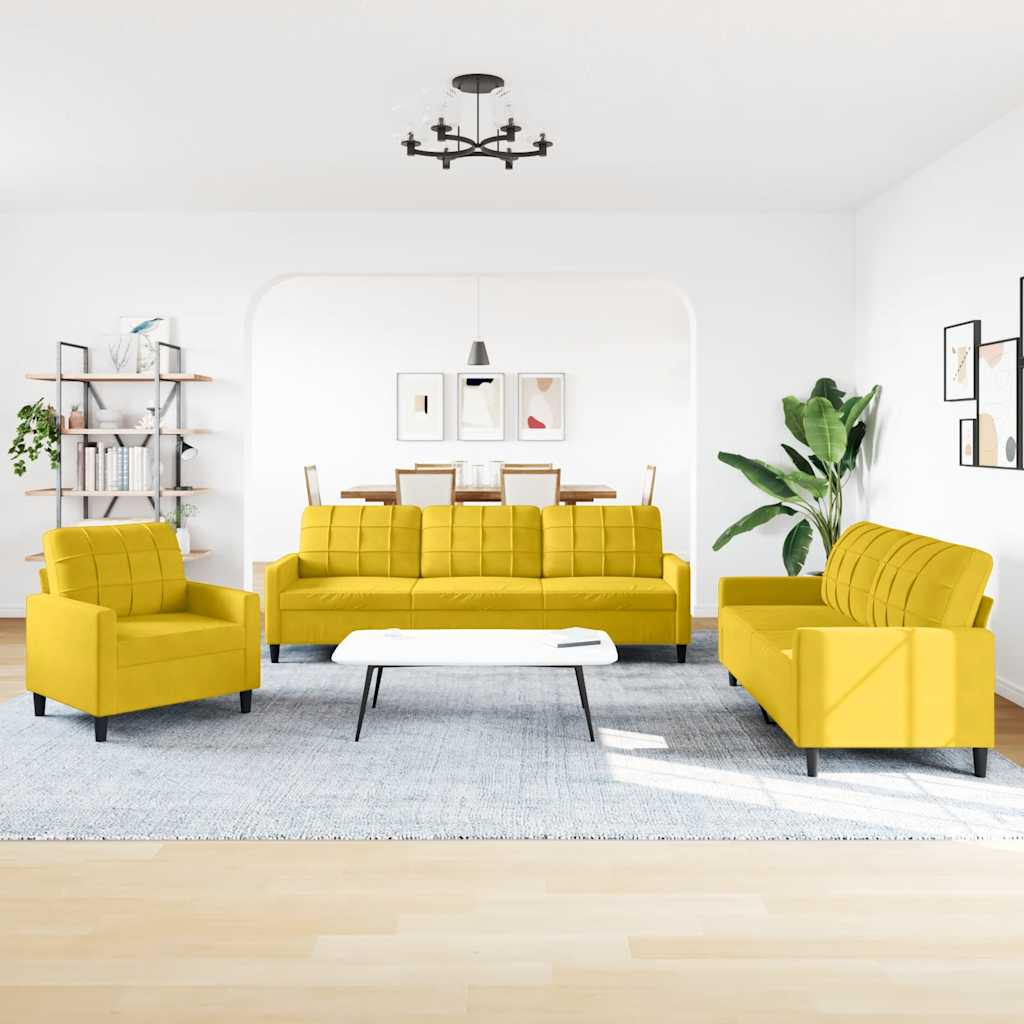 3-dijelni set sofa s jastucima žuti baršunasti