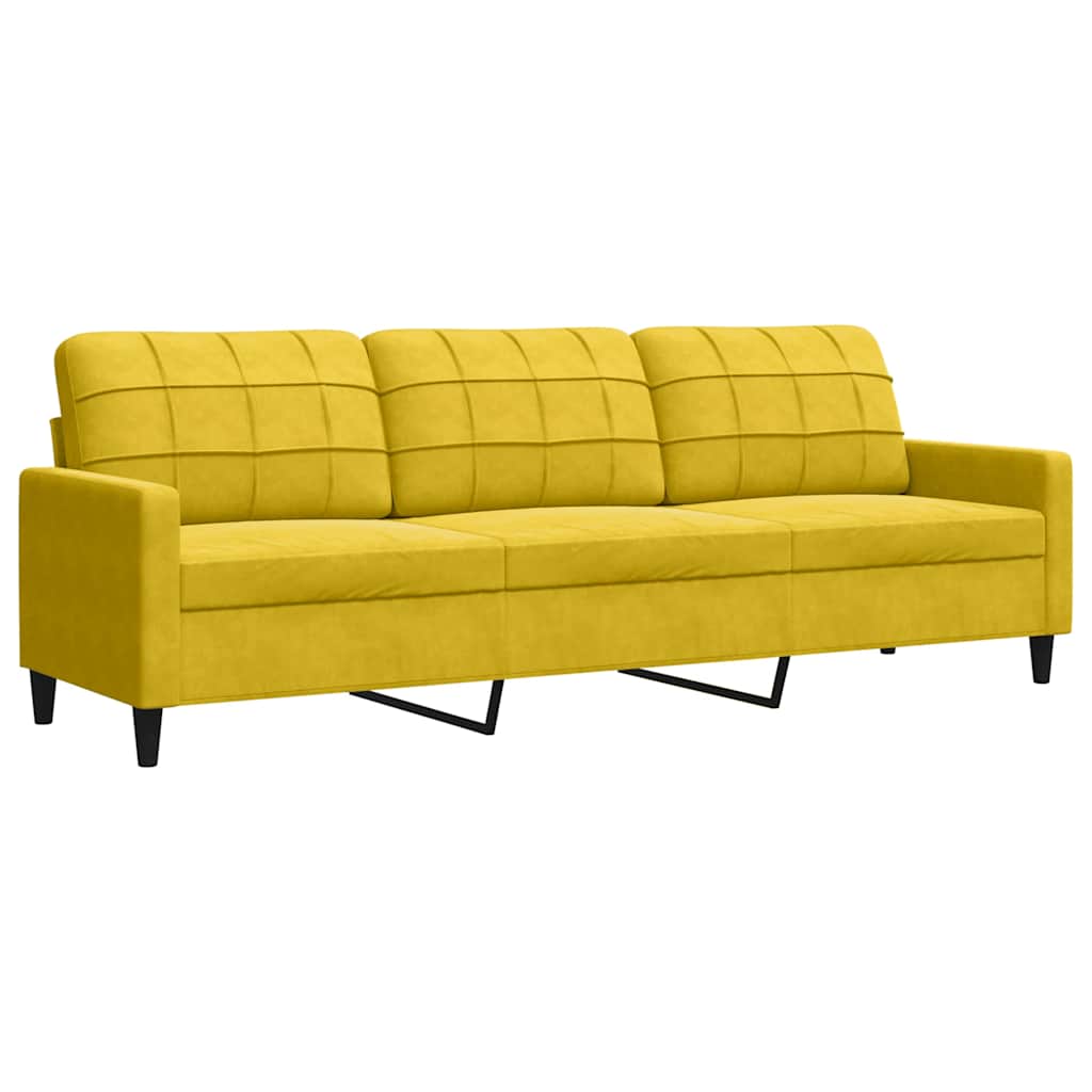 3-dijelni set sofa s jastucima žuti baršunasti