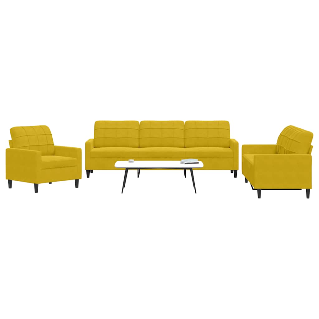 3-dijelni set sofa s jastucima žuti baršunasti
