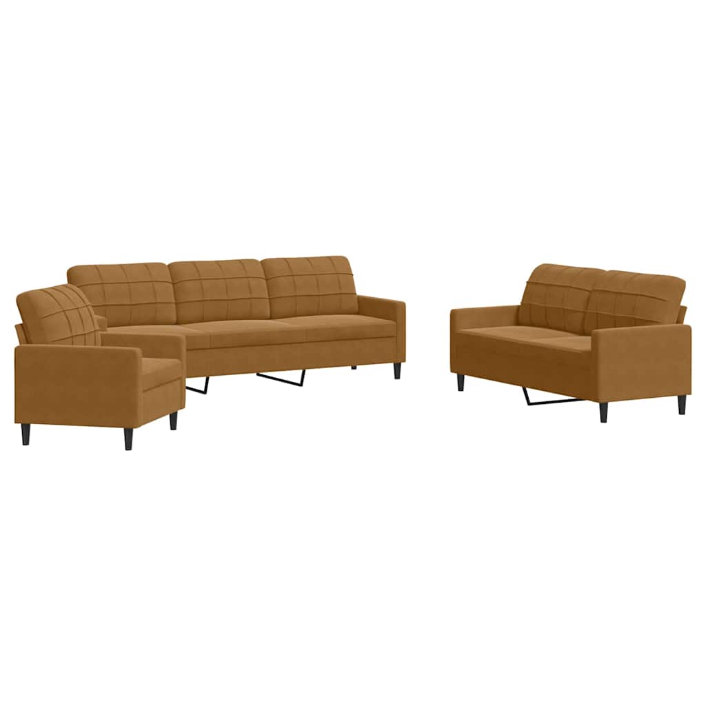 3-dijelni set sofa s jastucima smeđi baršunasti
