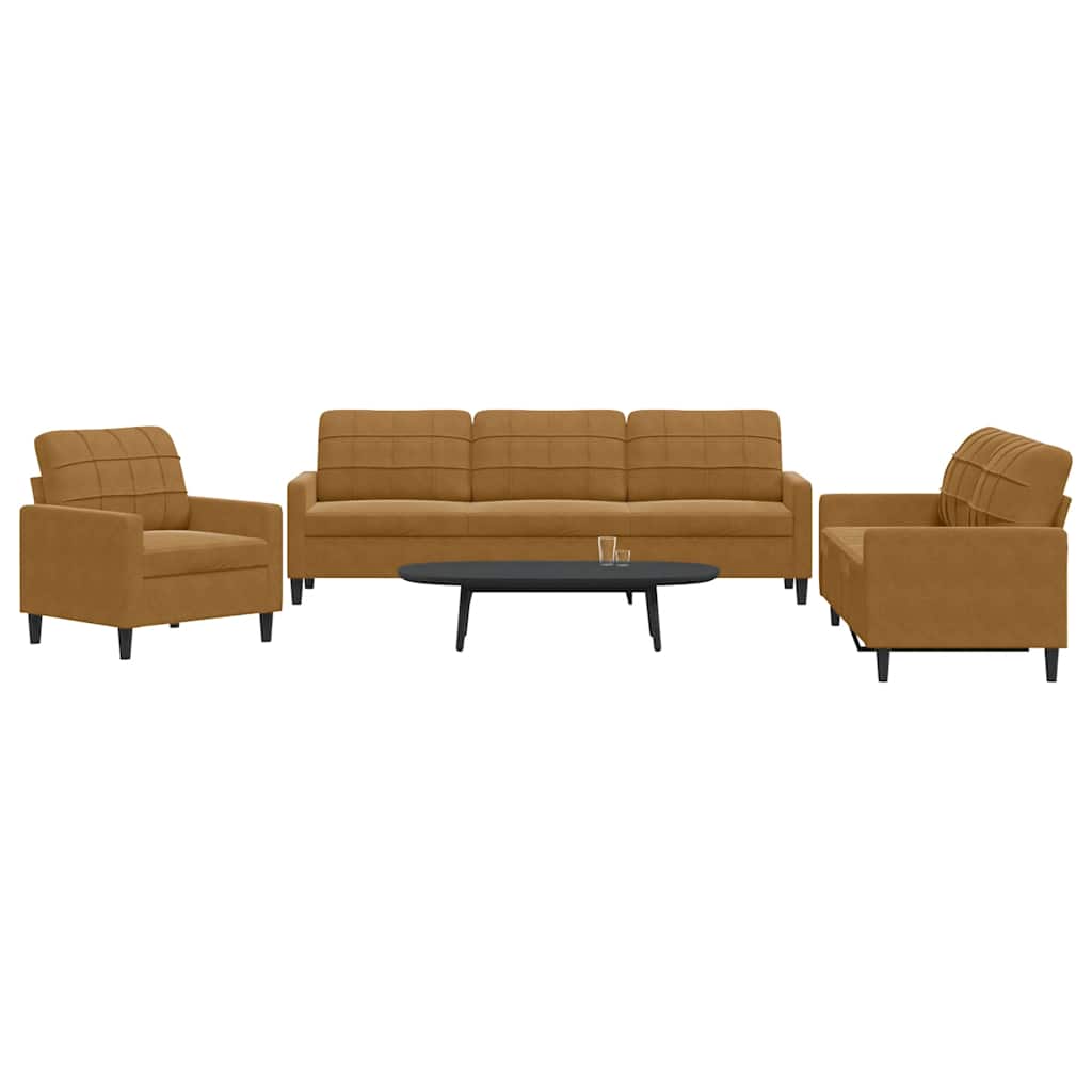 3-dijelni set sofa s jastucima smeđi baršunasti