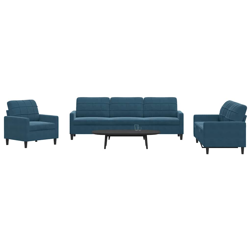 4-dijelni set sofa s jastucima plavi baršunasti