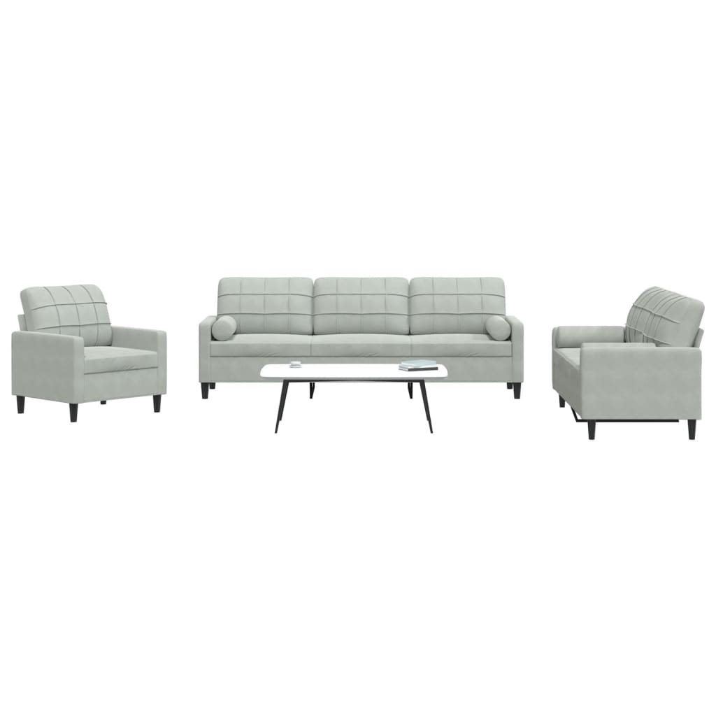 3-dijelni set sofa s jastucima svjetlosivi baršunasti