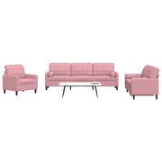 3-dijelni set sofa s jastucima ružičasti baršunasti