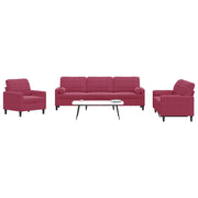 3-dijelni set sofa s jastucima crvena boja vina baršunasti
