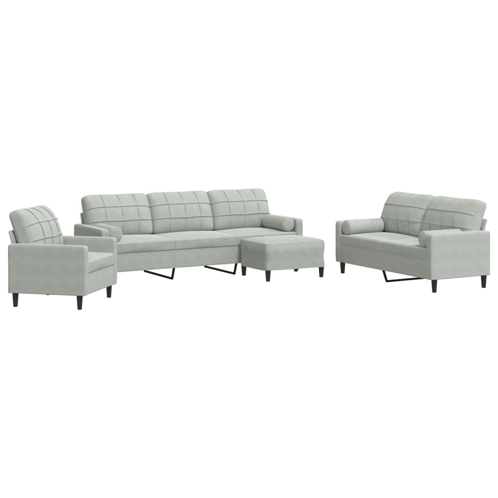 4-dijelni set sofa s jastucima svjetlosivi baršunasti