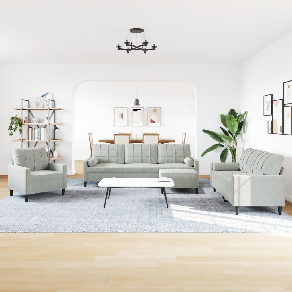 4-dijelni set sofa s jastucima svjetlosivi baršunasti